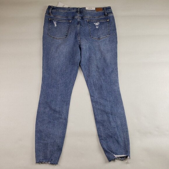 Judy Blue Gingham Distressed Jean Womens 15/32 Blue Raw Hem High Rise Skinny NEW - Picture 7 of 13
